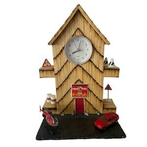 Burnt Match Tramp Prison Folk Art Handmade Fire Station Clock 12 x 7"